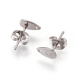 Textured 304 Stainless Steel Stud Earring Findings for Dangle Charms Settings, Teardrop, Stainless Steel Color, 12x8mm, Hole: 1mm, Pin: 0.7mm(X-STAS-L216-05A-P)