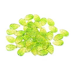 Transparent Glass Pendants, Leaf, Two Tone, Green Yellow, 18x11x3mm, Hole: 1.2mm(X-GLAA-H016-08H-10)