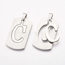 304 Stainless Steel Split Pendants, Rectangle with Letter.C, 41x23x1mm, Hole: 4x6~9mm(STAS-P121-02-C)