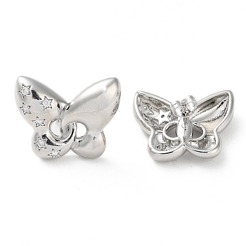 Butterfly with Star Rack Plating Brass Micro Pave Clear Cubic Zirconia Stud Earrings for Women, Long-Lasting Plated, Lead Free & Cadmium Free, Platinum, 19.5x23.5mm