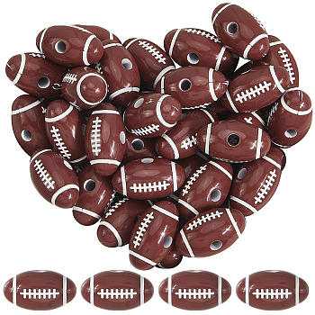 200Pcs Craft Style Acrylic Beads, Sports Beads, Rugby, Coconut Brown, 18x10x10mm, Hole: 2.5~3mm