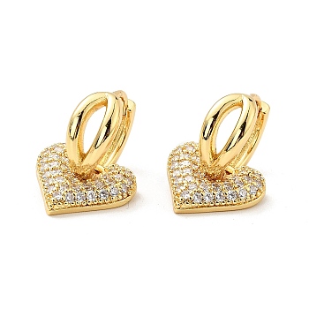 Clear Cubic Zirconia Heart Dangle Hoop Earrings, Brass Jewelry for Women, Cadmium Free & Nickel Free & Lead Free, Real 18K Gold Plated, 24mm, Pin: 1mm