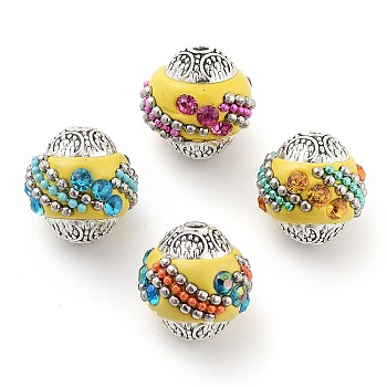 Handmade Indonesia Beads, with Alloy, Iron and Glass, Bicone, Mixed Color, 16mm, Hole: 1.7mm