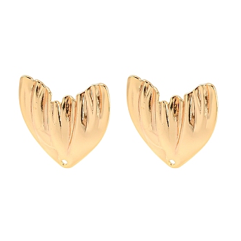 Rack Plating Brass Stud Earring Findings, with Hole, Fishtail, Real 18K Gold Plated, 15.5x15.5mm, Hole: 0.9mm, Pin: 0.8mm