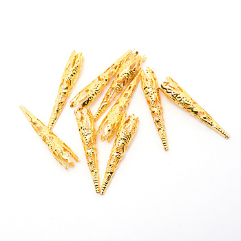 Iron Filigree Bead Caps, Cone, Golden, 41.5x7.5mm, Hole: 1.2mm, Inner Size: 7.5mm, 27pcs/bag