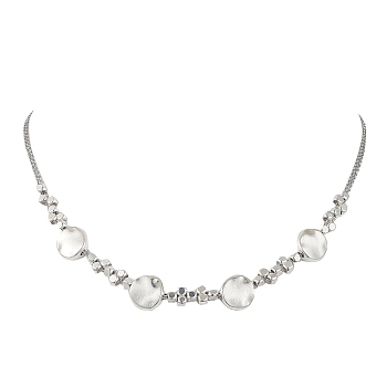 304 Stainless Steel Bib Necklaces for Women, with Cube Brass & Alloy Beads, Stainless Steel Color, 15.35 inch(390mm)