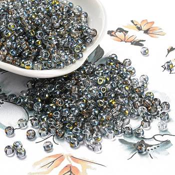 Transparent Glass Seed Beads, Half Plated, Two Tone, Round, Gray, 6/0, 4x3mm, Hole: 1.4mm