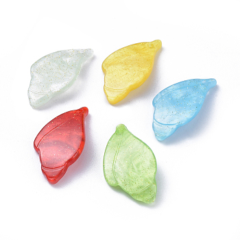 Cellulose Acetate(Resin) Pendants, Leaf, Mixed Color, 23~24x13x4~4.5mm, Hole: 1.2mm
