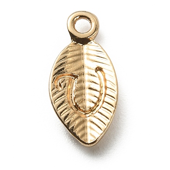 Alloy Pendants, Leaf with Letter Charm, Light Gold, Letter.U, 15.5x7.5x2.5mm, Hole: 1.5mm