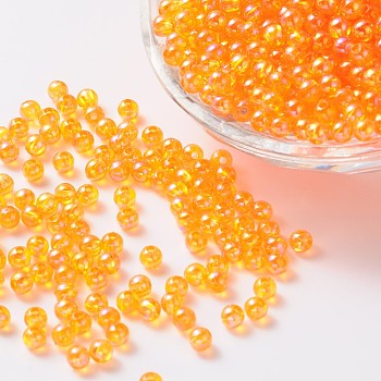 Eco-Friendly Transparent Acrylic Beads, Round, AB Color, Orange, 8mm, Hole: 1.5mm, about 200pcs/50g