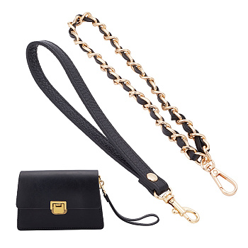 WADORN 2Pcs 2 Style Wristlet Bag Straps, Cowhide & PU Imitation Leather Clutch Bag Straps Sets, with Swivel Clasp, Golden, 19.8~21.5cm, 1pc/style