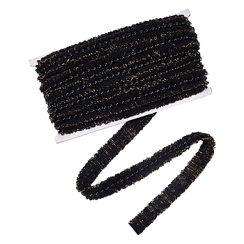 7M Polyester Ribbon, with Plastic Pearl Round Beads, Garment Accessories, Black, 3/4 inch(20~21mm), 1~6mm thick about 7.66 Yards(7m)/Card