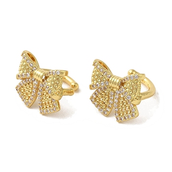 Rack Plating Brass Micro Pave Cubic Zirconia Cuff Earrings, Long-Lasting Plated, Lead Free & Cadmium Free, Bowknot, Real 18K Gold Plated, 13.5x14mm