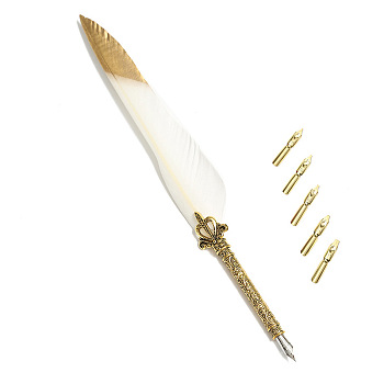 Feather Dipped Pen, with Alloy Pen Tip & Replacement Tips, for Teacher's Day, White, 285x45mm