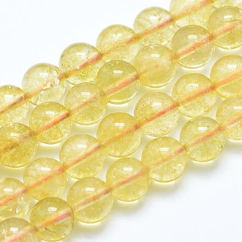 Natural Citrine Beads Strands, Grade A, Round, Dyed & Heated, 8mm, Hole: 1mm, about 50pcs/strand, 15.7 inch(40cm)