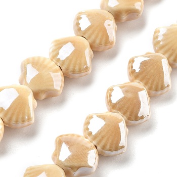 Handmade Porcelain Beads, Shell Shape, PeachPuff, 10x12x6.5mm, Hole: 2mm, about 35pcs/strand, 13.19''(33.5cm)