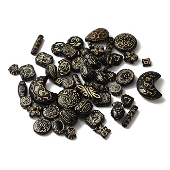 Opaque Acrylic Beads, Golden Metal Enlaced, Mixed Shapes, 12.5~25x7~25x5~25mm, Hole: 1.2~3.5mm, about 347pcs/500g