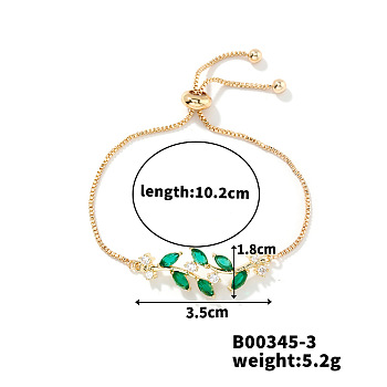 Fashionable European and American Style Rhinestone Slider Bracelets, Leaf, 4 inch(10.2cm)