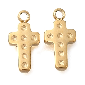 304 Stainless Steel Charms, Cross Charm, Real 14K Gold Plated, 12x6x2mm, Hole: 1.4mm