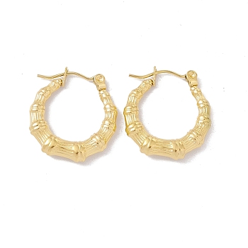 Ion Plating(IP) 304 Stainless Steel Bamboo Chunky Hoop Earrings for Women, Golden, 21x19.5x4mm, Pin: 0.6mm