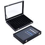 10 Grids Wood Covered with PU Leather Watch Band Organizer Storage Cases with Visible Window Lid, Rectangle, Black, 35.1x24.1~24.6x4.7cm(CON-WH0112-076)