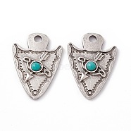 Synthetic Turquoise Half Round Pendants, Arrow Charms, with Rack Plating Alloy Findings, Antique Silver, 30x21x4mm, Hole: 3mm(PALLOY-D013-03AS)