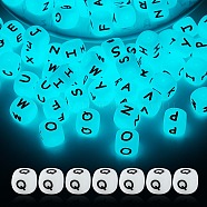 20Pcs Luminous Cube Letter Silicone Beads 12x12x12mm Square Dice Alphabet Beads with 2mm Hole Spacer Loose Letter Beads for Bracelet Necklace Jewelry Making, Letter.Q, 12mm, Hole: 2mm(JX437Q)