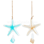 Glass Pendant Decoration, with Jute Rope, Starfish, Mixed Color, 330mm, 2pcs/set(HJEW-WH0042-30)