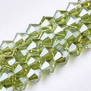 Electroplate Glass Beads Strands, Pearl Luster Plated, Faceted, Bicone, Light Green, 6x5.5~6mm, Hole: 1mm, about 44~47pcs/strand, 11.02 inch(X-EGLA-Q118-6mm-A12)