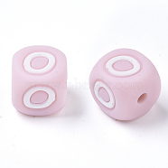 Food Grade Eco-Friendly Silicone Beads, Horizontal Hole, Chewing Beads For Teethers, DIY Nursing Necklaces Making, Letter Style, Cube, Pink, Letter.O, 10x10x10mm, Hole: 2mm(X-SIL-R011-10mm-04O)