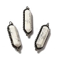 Natural Howlite Big Pendants, Faceted Bullet Charms, with Antique Silver Tone Brass Chain and Stannum, Lead Free & Cadmium Free, 52~57x17~17.5x13~13.5mm, Hole: 4mm(G-F731-05G)