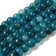 Dyed & Heated Natural Agate Beads Strands, Faceted, Round, Teal, 8mm, Hole: 1.2mm, about 48pcs/strand, 15.12''(38.4cm)(G-P539-D01-08)