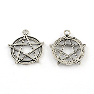 Tibetan Style Zinc Alloy Pentagram Pendants, for Jewish, Star Charm, Lead Free & Cadmium Free, Antique Silver, 30.5x27x2.5mm, Hole: 3mm, about 200pcs/500g(TIBEP-R334-333AS-RS)