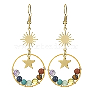 Natural & Synthetic Mixed Gemstone Beaded Dangle Earrings, Golden 304 Stainless Steel Star & Sun Long Drop Earrings, 62x25mm(EJEW-TA00264)
