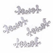 201 Stainless Steel Links connectors, Laser Cut, Family, Stainless Steel Color, 11x30x1mm, Hole: 1.5mm(STAS-R104-009P)
