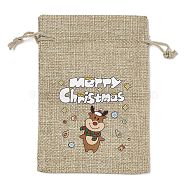 Christmas Printed Burlap Packing Pouches Drawstring Bags, Rectangle, Tan, Deer, 14x10x0.01cm(ABAG-Q053-02A-05)