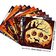 Halloween Witch Pumpkin Ghost Pattern Scrapbooking Paper Pads Set, for Card Making Craft Scrapbook Decoration, Dark Orange, 152x152x0.1mm, 12pcs/set(STIC-C010-33D)