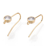 Brass Micro Cubic Zirconia Earring Hooks, with Horizontal Loop, Nickel Free, Clear, Real 18K Gold Plated, Real 18K Gold Plated, 16x5mm, Hole: 1mm, 21 Gauge, Pin: 0.7mm(KK-N231-05A-NF)