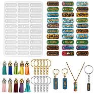 DIY Pendant Silicone Molds, Resin Casting Molds, Oval, with Brass Earrings Hooks, Iron Split Key Rings, Tassel, for Encouragement Word Pendant Drop Earring & Keychain Making, Mixed Color, 99x70x6.5mm, Hole: 2mm, Inner Diameter: 8x21mm, 2pcs/bag(DIY-SZ0008-10)