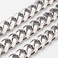 304 Stainless Steel Cuban Link Chains, Chunky Chains, Curb Chains, Unwelded, with Spool, Faceted, Stainless Steel Color, 11x4mm, about 32.8 Feet(10m)/roll(CHS-L015-13)