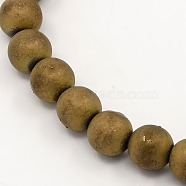 Electroplate Non-magnetic Synthetic Hematite Beads Strands, Frosted, Grade A, Round, Antique Bronze Plated, 8mm, Hole: 1mm, about 33pcs/strand, 9.8 inch(G-M007-25B)