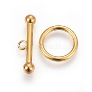 304 Stainless Steel Toggle Clasps, Golden, about ring: 15x2mm, bar: 7x24x4.5mm, Hole: 2.3mm(X-STAS-I100-02G)