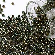 TOHO Round Seed Beads, Japanese Seed Beads, (508) High Metallic Iris Olivine, 11/0, 2.2mm, Hole: 0.8mm, about 1110pcs/bottle, 10g/bottle(SEED-JPTR11-0508)
