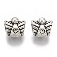 Tibetan Style Alloy Beads, Cadmium Free & Lead Free, Angel with Heart, Antique Silver, 10x11x9mm, Hole: 4mm, about 430pcs/1000g(TIBE-R317-071AS-LF)