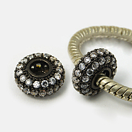 Brass Cubic Zirconia Beads, Rondelle, Gunmetal, 10.3x5mm, Hole: 3.5mm(ZIRC-D022-03B)