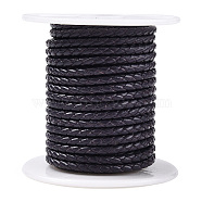 Braided Cowhide Leather Cord, Leather Rope String for Bracelets, Indigo, 3mm, about 8.74 yards(8m)/roll(NWIR-N005-01G-3mm)