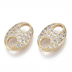 Brass Micro Pave Cubic Zirconia Links/Connectors, Oval, Nickel Free, Clear, Real 18K Gold Plated, 7x10x2.5mm, Hole: 3x2mm(X-KK-S356-054G-NF)