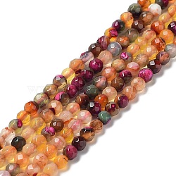 Natural Agate Beads Strands, Faceted Round, Dyed & Heated, Orange, 4~4.2x4~4.1mm, Hole: 0.8mm, about 89~93pcs/strand, 14.37''(36.5cm)(X-G-Q1000-01C)