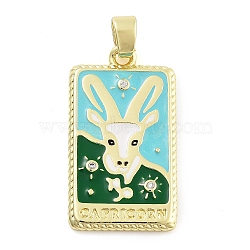 Rack Plating Brass Micro Pave Clear Cubic Zirconia Pendants, with Enamel, Cadmium Free & Lead Free, Real 18K Gold Plated, Rectangle with Constellations Charm, Capricorn, 27x15x2mm, Hole: 3.5x6mm(KK-S371-02G-05)