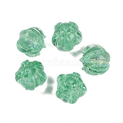 Handmade Gold Foil Lampwork Glass Beads, Flower, Light Green, 17x19.5x19.5mm, Hole: 2mm(FOIL-K003-03E)